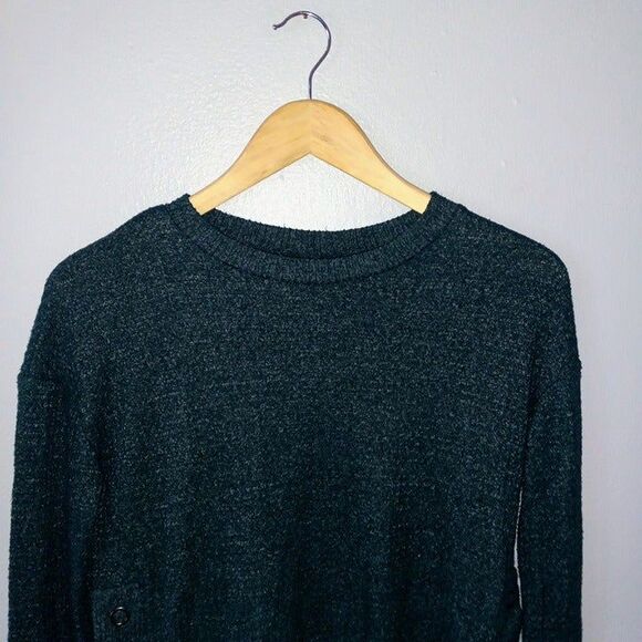SO Cropped Waffle Knit Sweater-Size XS-Side Snaps-Round Neck-Hunter Green - Picture 2 of 8